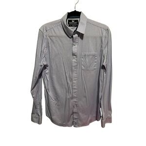 Buttercloth Men's Regular Icy Cotton Striped Button Up Shirt Gray Black Medium